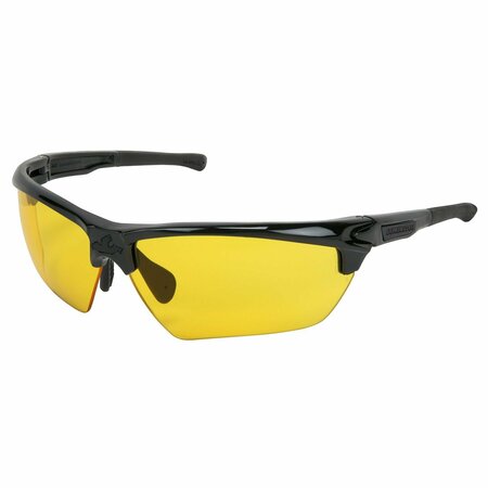 MCR SAFETY Glasses, Dominator DM3 Black Frame, Amber MAX6, 12PK DM1334PF